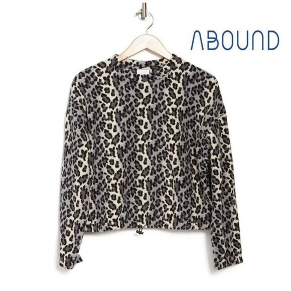 ABOUND Women's Cozy Fleece Sweatshirt In Black Giada Leopard‎ NWT - Picture 3 of 7